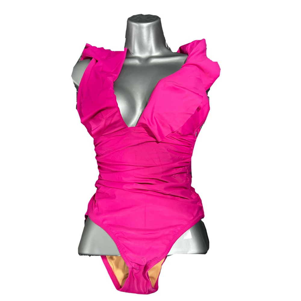 J.Crew Ruched ruffle one-piece swimsuit in pink - Picture 3 of 9